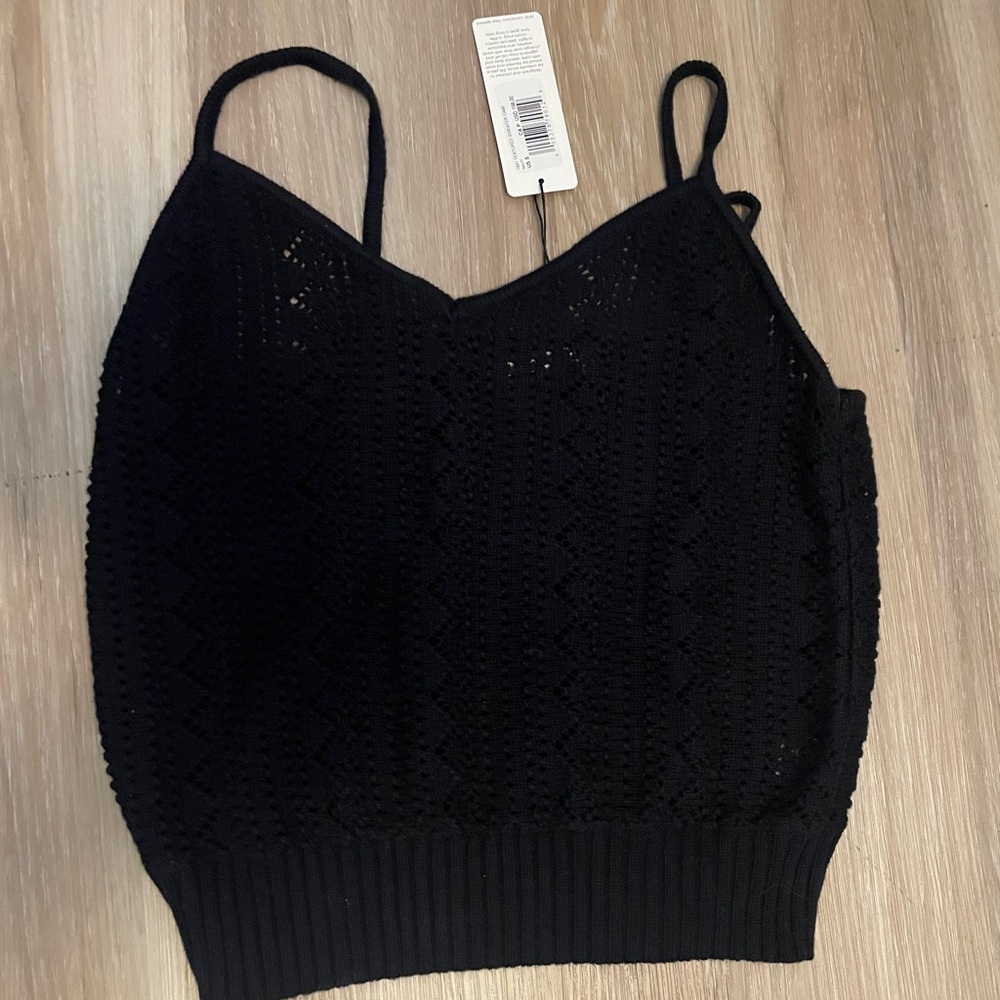 aerie Black Knit Eyelet Camisole Tank